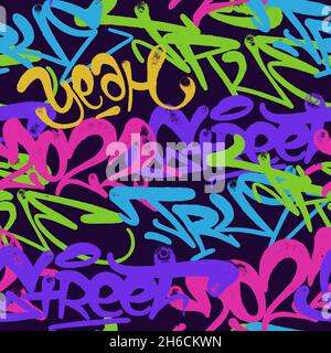 multicolored graffiti background with spray letters, bright colored lettering Stock Vector