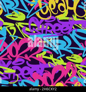 multicolored graffiti background with spray letters, bright colored lettering Stock Vector