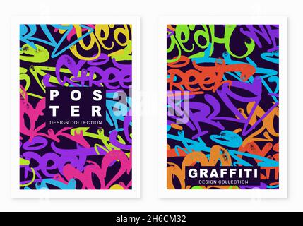 multicolored graffiti background with spray letters, bright colored lettering Stock Vector