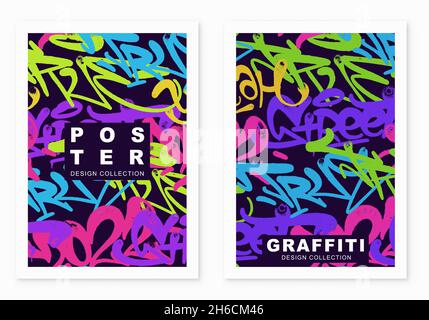 multicolored graffiti background with spray letters, bright colored lettering Stock Vector