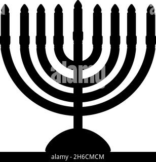 Chanukah menorah Jewish holiday candelabra with candles Israel candle holder icon black color vector illustration flat style simple image Stock Vector