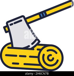 Axe and wood log vector icon isolated on white Stock Vector