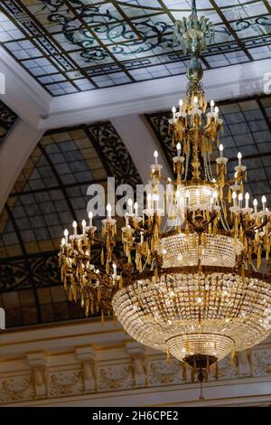 Luxurious vintage chandelier in the interior close-up Stock Photo