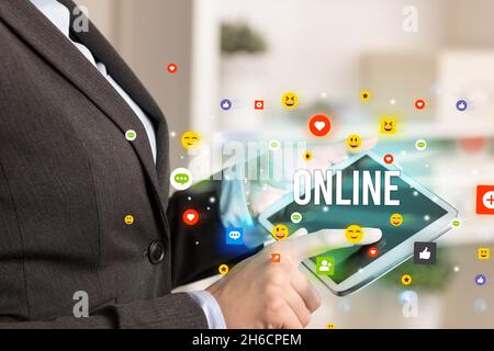 business person playing multimedia concept Stock Photo - Alamy