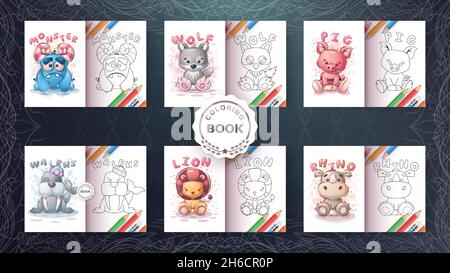 Set coloring book cartoon character Stock Vector