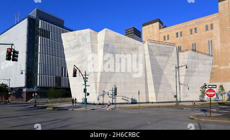 DSNY Spring Street Salt Shed. A New York City Department of Sanitation road salt storage facility in the Tribeca neighborhood. Stock Photo