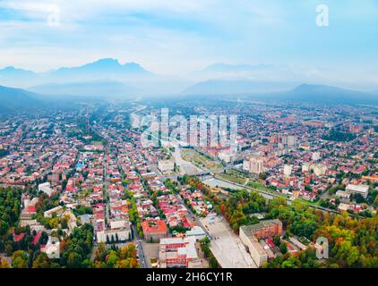 Vladikavkaz aerial panoramic view. Vladikavkaz is the capital city of the Republic of North Ossetia-Alania in Russia. Stock Photo