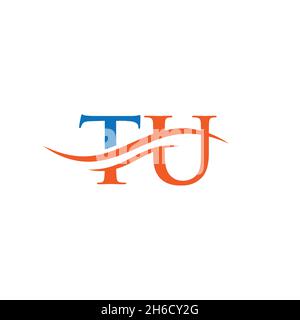 Swoosh Letter TU Logo Design for business and company identity. Water Wave TU Logo with modern trendy Stock Vector