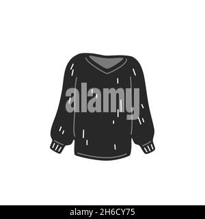 Warm black knitted sweater. Seasonal autumn or winter clothes. Vector flat illustration Stock Vector