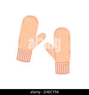 Warm pink mittens. Seasonal autumn or winter clothes. Vector flat illustration Stock Vector