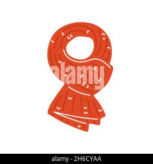 Warm red knitted scarf. Seasonal autumn or winter clothes. Vector flat illustration Stock Vector