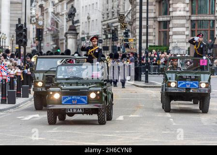 The Honourable Artillery Company military vehicles at the Lord Mayor's Show, Parade, procession passing along Poultry, near Mansion House, London, UK Stock Photo