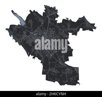 Chisinau vector map. Detailed vector map of Chisinau city administrative area. Cityscape poster metropolitan aria view. Black land with white building Stock Vector
