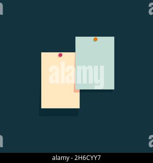 Sticky notes glueing to the wall. Office supplies in flat style. Stock Vector