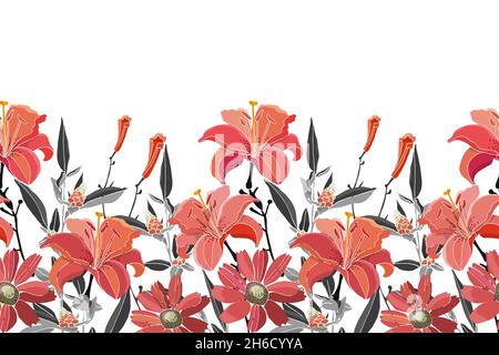Vector flowers, buds, leaves and herbs isolated on a white background. Stock Vector