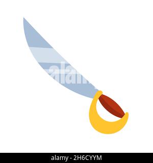 Saber in flat style. Vintage pirate sword. Stock Vector