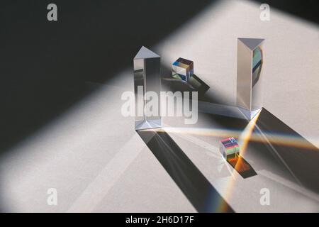 Futuristic cool background with glass prisms and light shadows Stock Photo