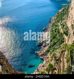 Winding path to Marina Piccola on Capri island Italy Stock Photo