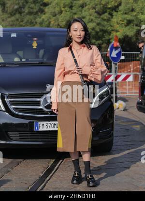 Jessica Wang before Tods fashion show during Milano fashion week