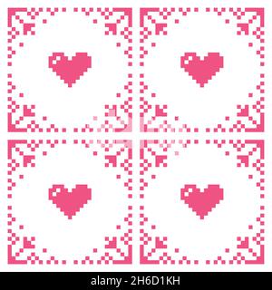 Valentine's Day hearts vector cross-stitch seamless pattern, pink embroidery design Stock Vector