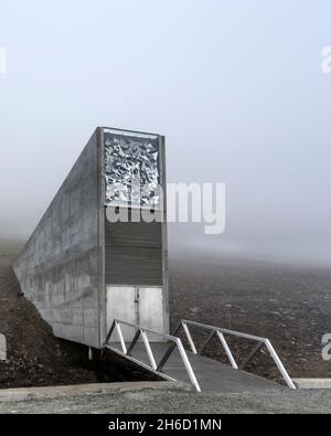 Svalbard Global Seed Vault entrance. Longyearbyen, Svalbard, Spitsbergen Norway Stock Photo