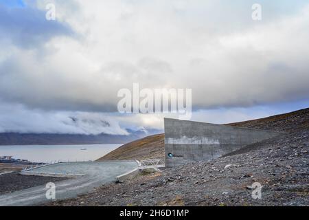 Svalbard Global Seed Vault entrance. Longyearbyen, Svalbard, Spitsbergen, Norway Stock Photo