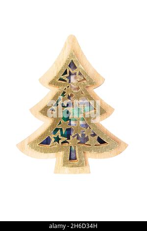 Stylized image of a Christmas tree made of wood, on a fabric basis Stock Photo