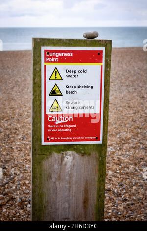 Dungeness Point warning sign Stock Photo