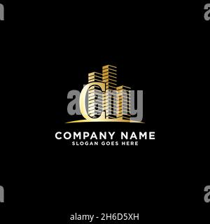 modern apartment with letter C logo design vector, luxury real estate logo vector illustration symbol Stock Vector