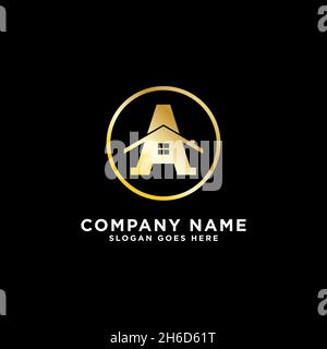 Luxury building logo design inspiration, letter A with house real estate logo vector Stock Vector