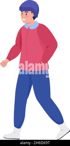 Smiling man walking semi flat color vector character Stock Vector