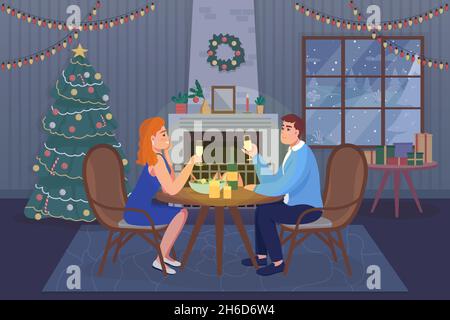 Romantic festive dinner flat color vector illustration Stock Vector
