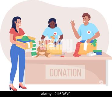 Donation center visit 2D vector isolated illustration Stock Vector