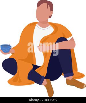 Man wrapped in plaid semi flat color vector character Stock Vector