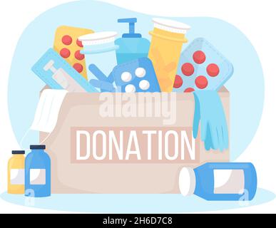 Medicine donation box 2D vector isolated illustration Stock Vector