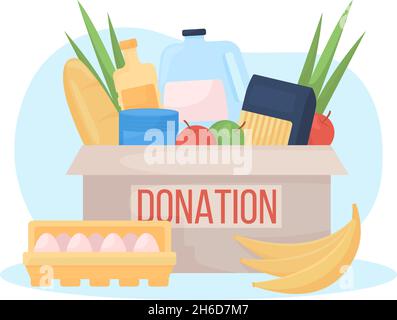 Food donation box 2D vector isolated illustration Stock Vector
