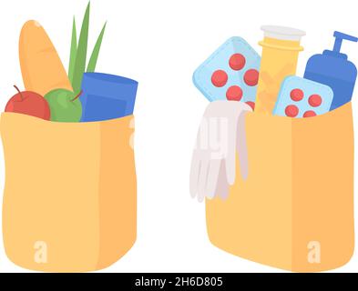 Donation bags semi flat color vector item set Stock Vector