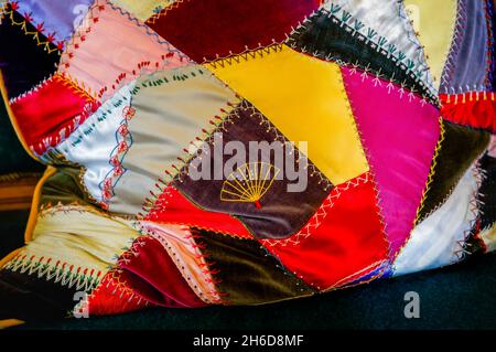Crazy patchwork cushion in the 1890 Farm House Museum, Billings Farm & Museum, Woodstock, Vermont, New England, USA Stock Photo