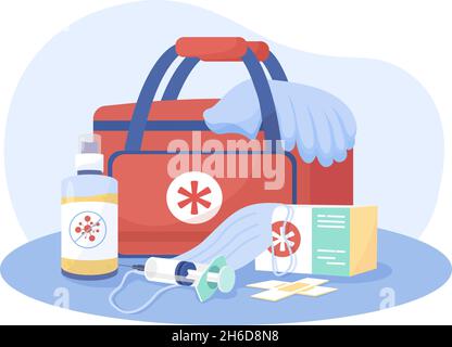 First aid kit 2D vector isolated illustration Stock Vector