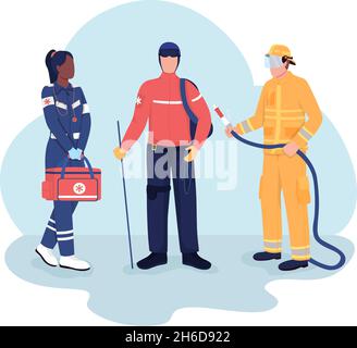 Rescuers 2D vector isolated illustration Stock Vector