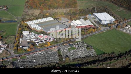 aerial view of Beeston Royds in Leeds with Ring Automotive premises prominent Stock Photo