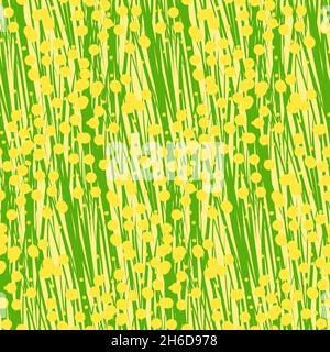 Fantasy plant, thin stems and curly mimosa flowers, seamless pattern background, packaging decoration and textile design Stock Vector