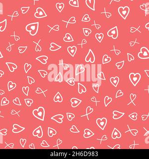 Seamless pattern, valentine card with white heart on pink, vector illustration for textiles, wallpaper and wrapping paper Stock Vector