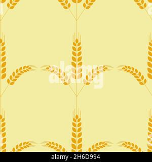 Seamless pattern, ear of wheat, vector illustration for textile harvest fertility abundance yellow background Stock Vector