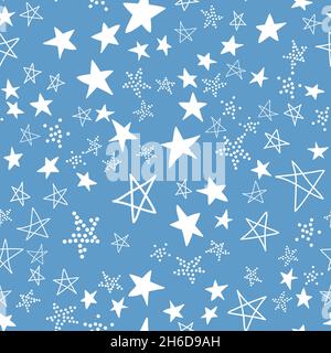 Seamless pattern, blue starry sky, simple vector illustration design with star element Stock Vector