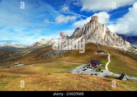 Passo Giau near Cortina d Ampezzo and mout Ra Gusela and Nuvolau, Alps Dolomites mountains, Italy Stock Photo