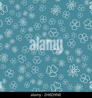Seamless pattern blue childish flower small, wallpaper wrapping textile design vector illustration Stock Vector