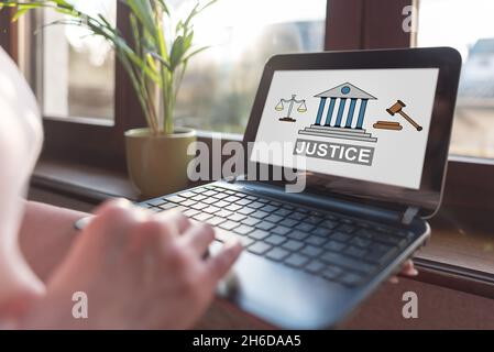 Laptop screen displaying a justice concept Stock Photo