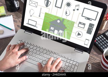 Home automation concept shown on a laptop screen Stock Photo