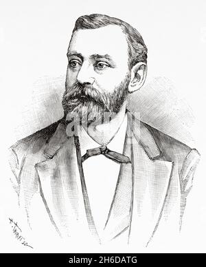 Portrait of Alfred Nobel (1833-1896) Swedish chemist and inventor. Old 19th century engraved illustration from La Nature 1897 Stock Photo